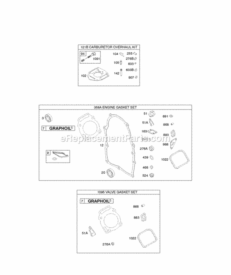 Engine Gasket Set Valve Gasket Set Diagram and Parts List for 295346-0119-B1  Briggs and Stratton Engine